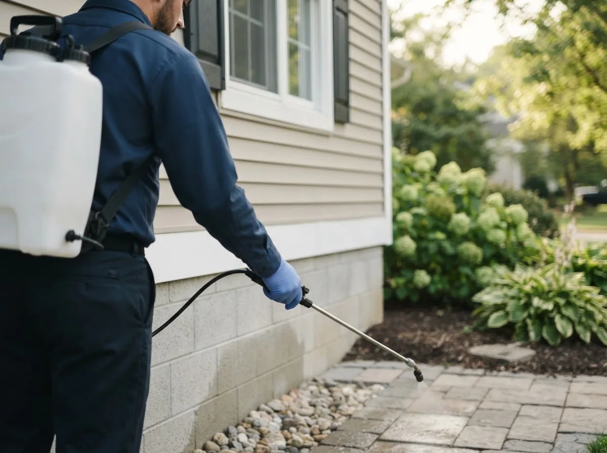 Pest control technician inspecting a home in Cedar Grove, NC